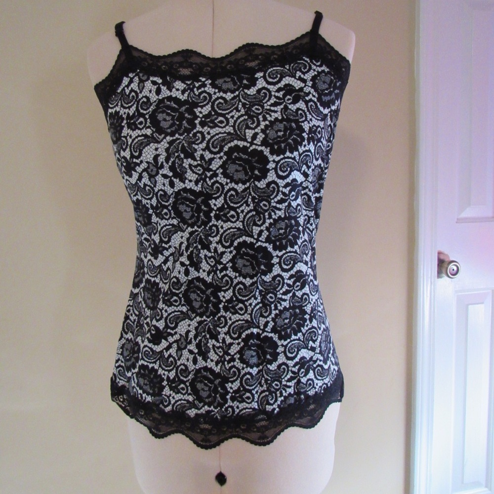 Black and white lace trim cami